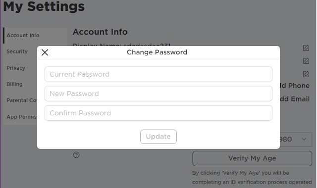 హ్యాక్ చేయబడిన ఖాతాను తిరిగి పొందడానికి Roblox పాస్వర్డ్ని మార్చండి